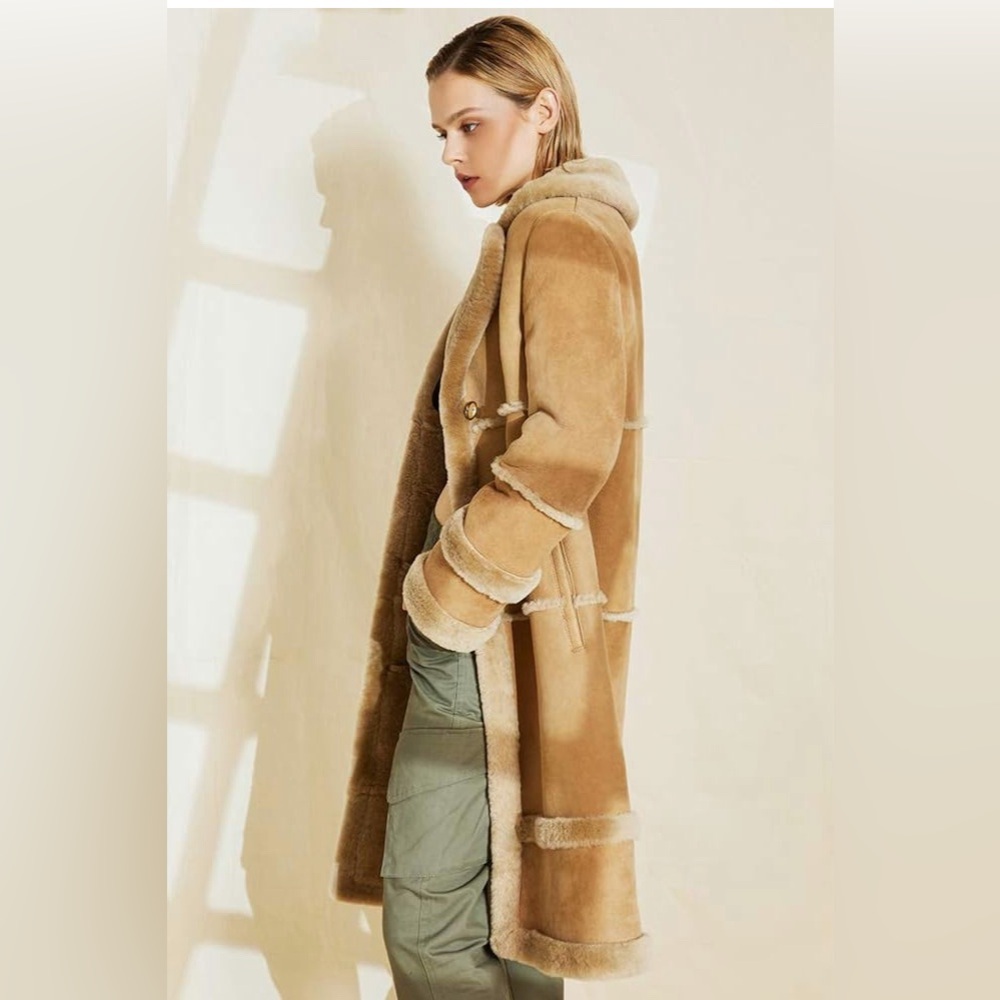 Vintage Sheepskin Shearling Suede Coat Penny Lane Old Money Jacket Paris Made